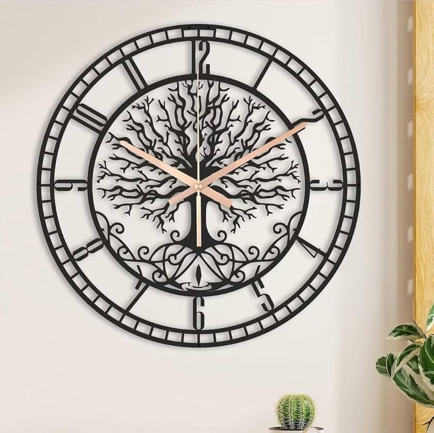 Large Metal Wall Clock 60cm – Art Deco Silent Quartz Clock for Home Decor