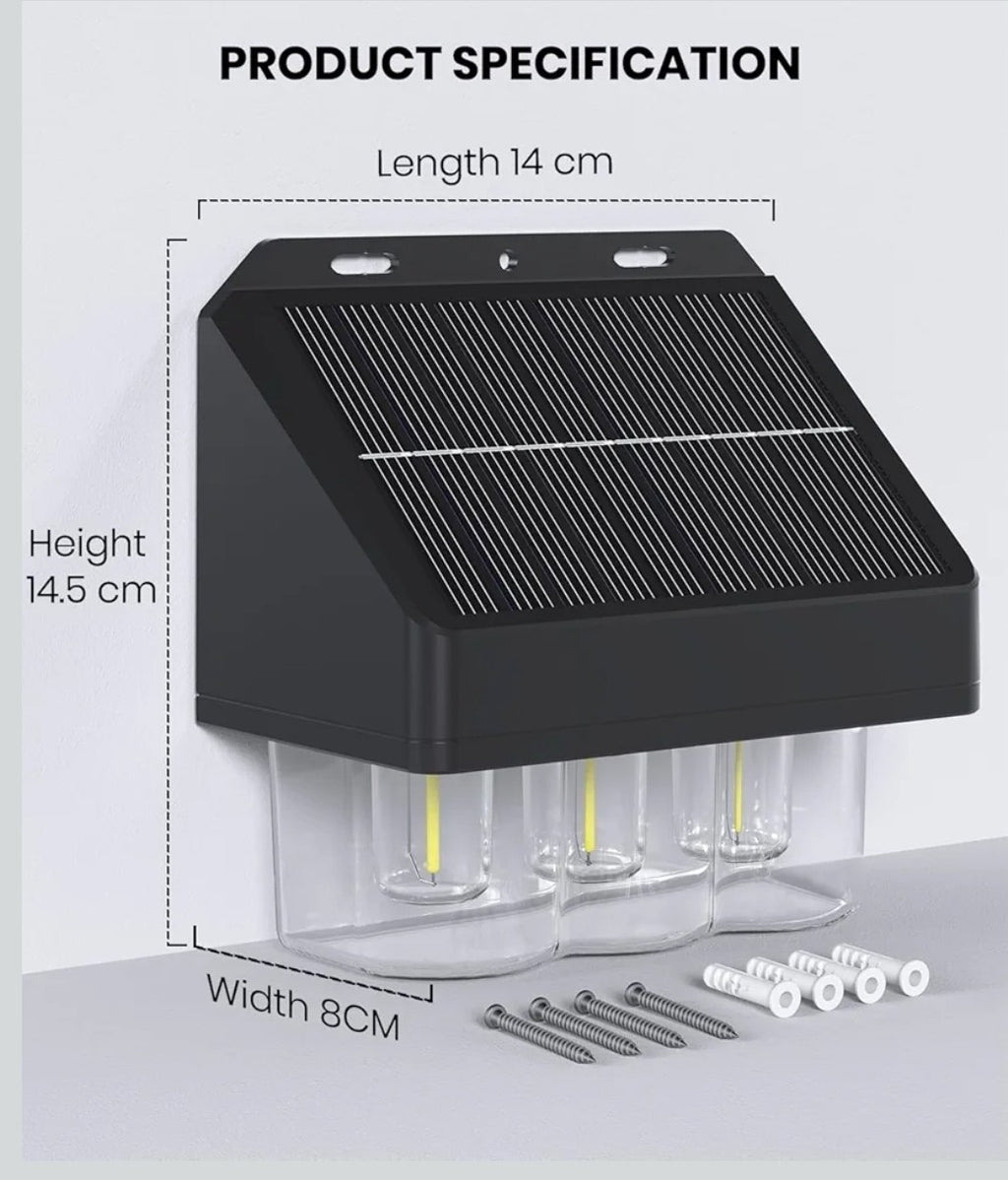 2 Pack Solar Fence Lights Outdoor, Wall Lights for Garden,Patio, IP67, 3 Bulbs