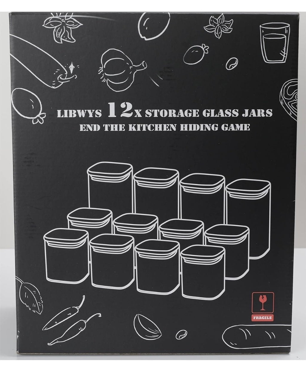 LIBWYS 12x Square Glass Food Storage Jars with Bamboo Lids Airtight Canisters 