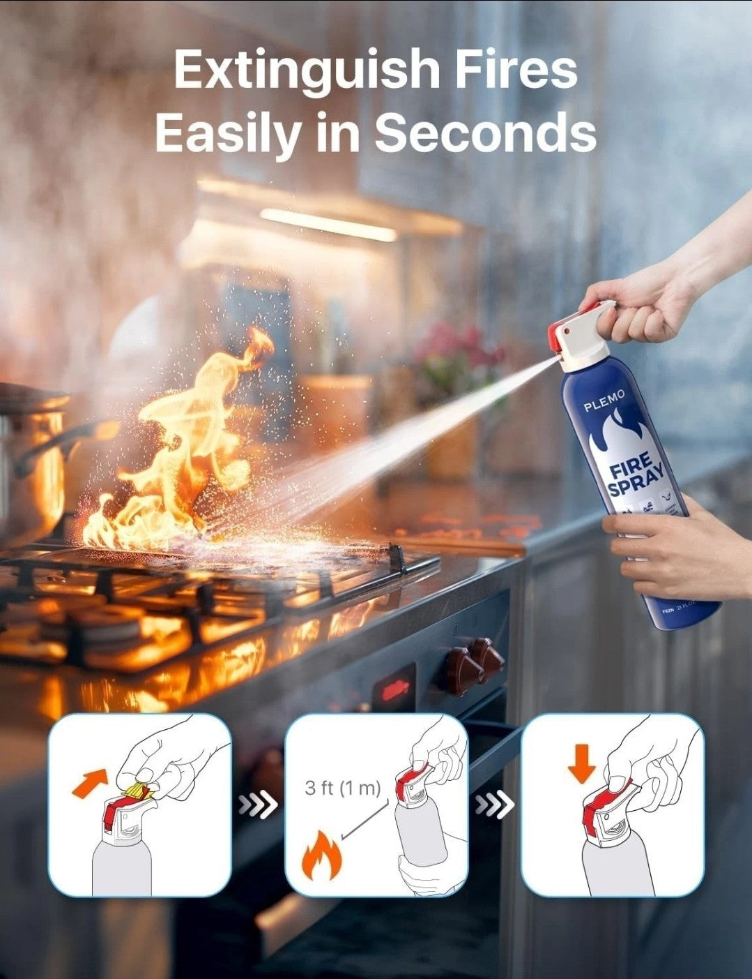 PLEMO F62N Car Fire Stop Extinguisher Spray for Car, Home, Kitchen,Caravan 620ml