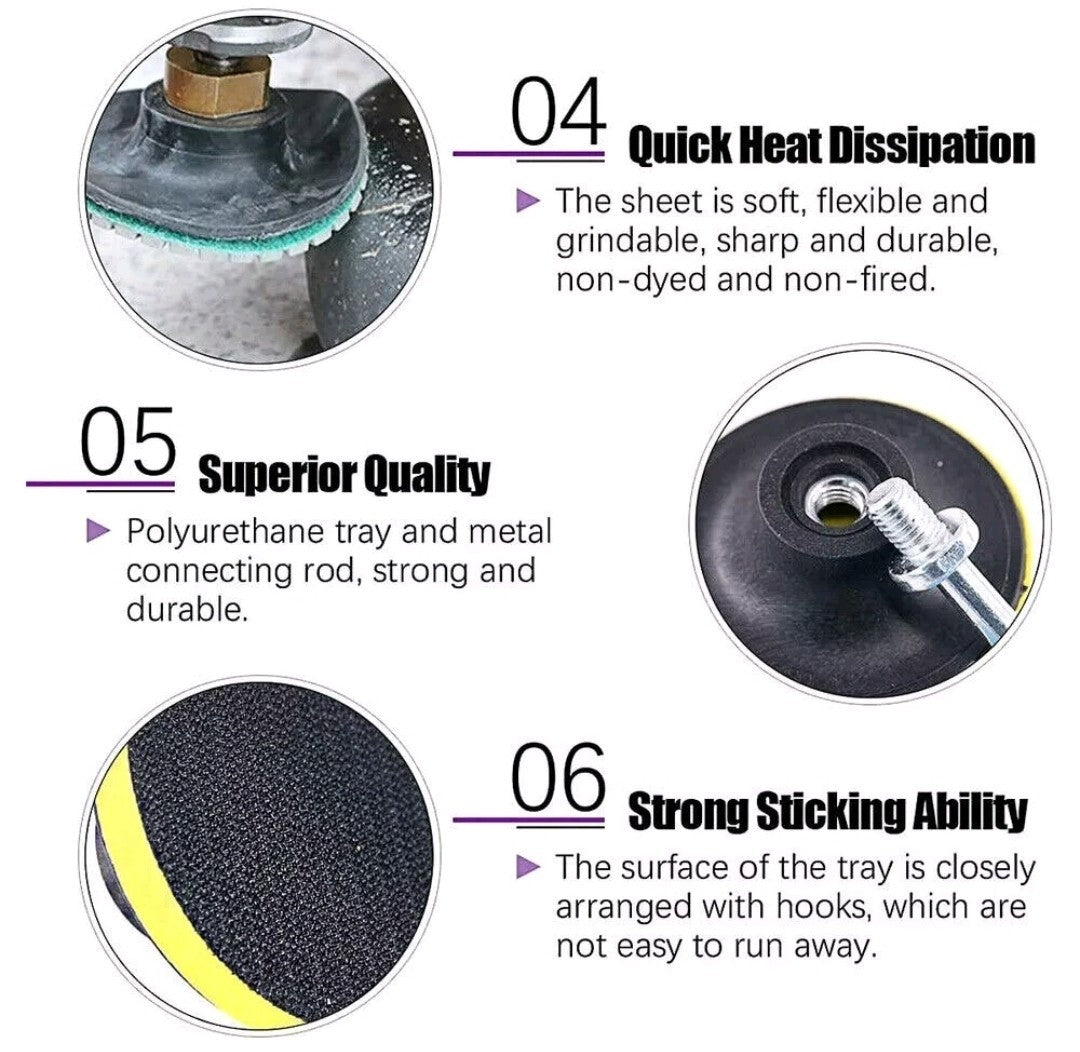 16pcs Diamond Polishing Pads Set 4"(100mm) 50-6000 Grit + Backer Pad for Granite
