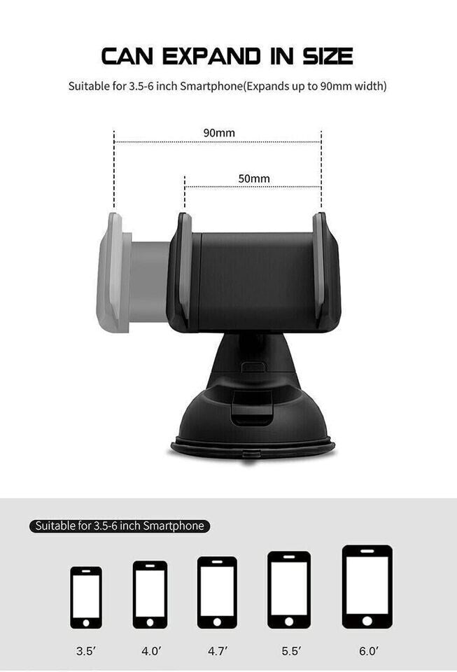 Car Phone Holder, In Car Suction Dash Windscreen Universal Mount 360