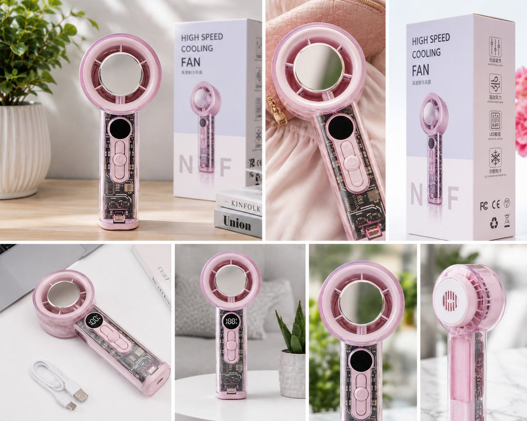 Portable Mini Turbo Ice Cooling Fan X05 USB Rechargeable Handheld Desk Fan Pink