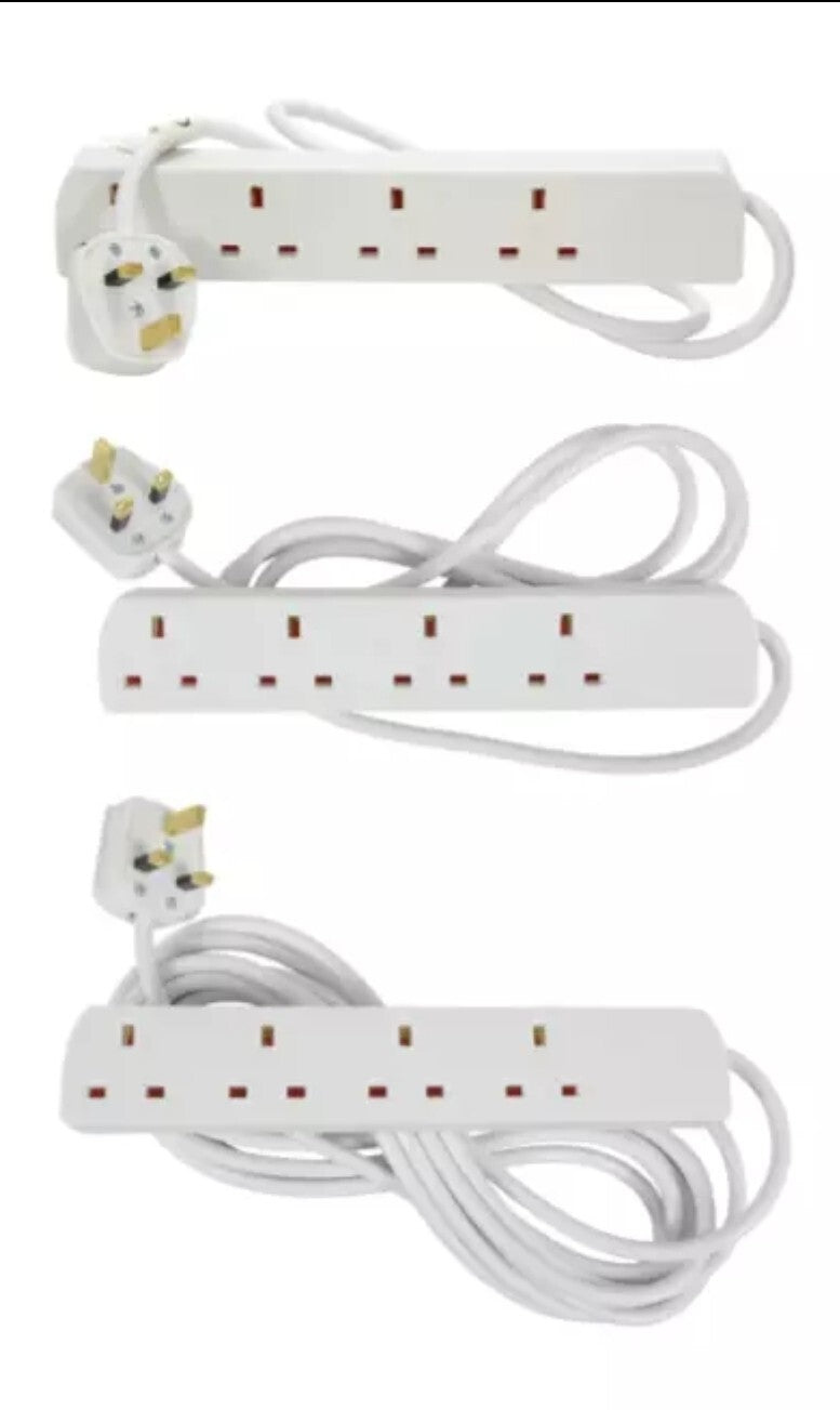 EXTENSION LEAD CABLE ELECTRIC MAINS POWER 3 Way, 4 Way, 6 Way GANG PLUG SOCKET