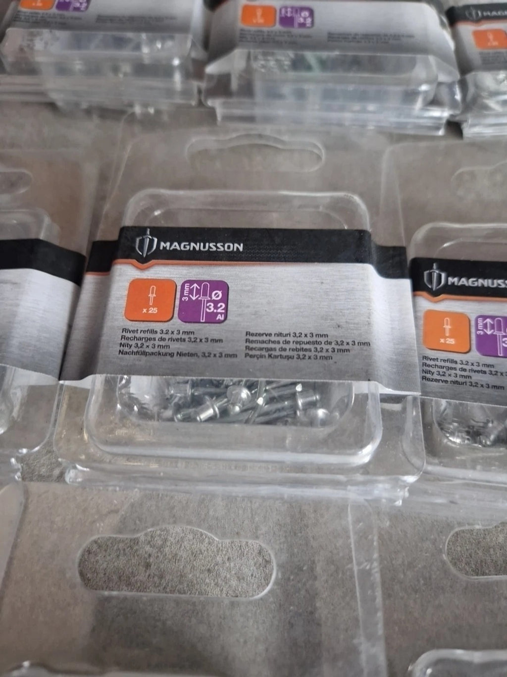 225x Magnusson 3mm Pop Rivets 3.2mm Dia. 9 Packs Of 25 Each.