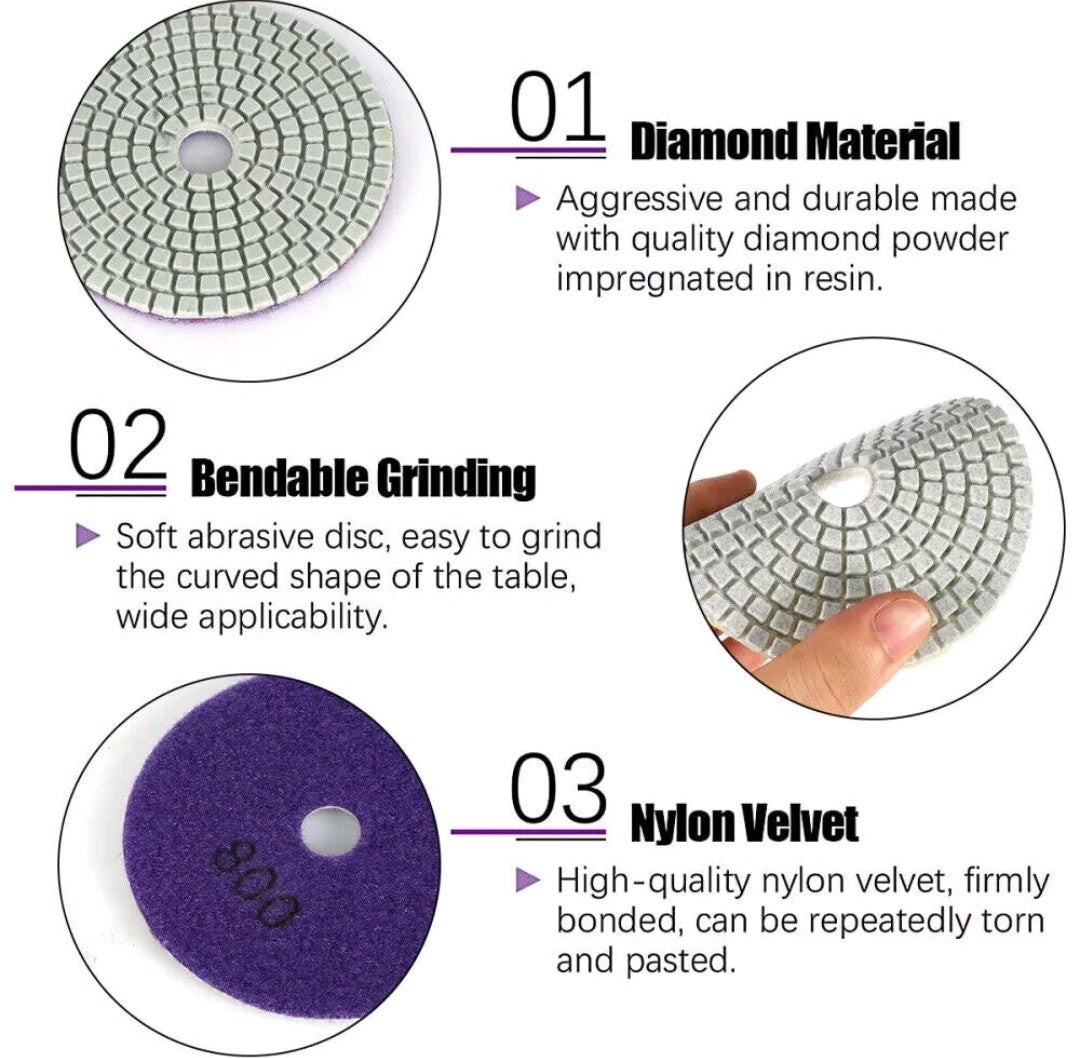16pcs Diamond Polishing Pads Set 4"(100mm) 50-6000 Grit + Backer Pad for Granite