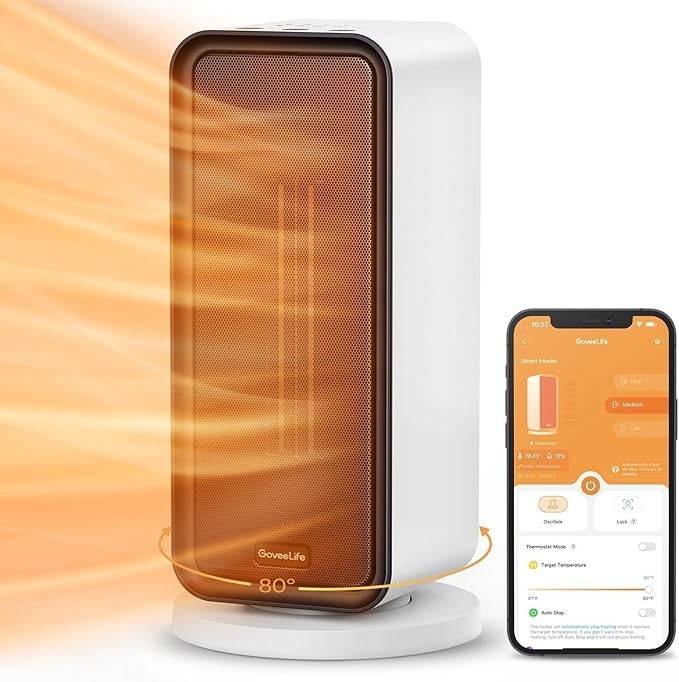 GoveeLife Smart Tower Heater 1500W WiFi Alexa App Control Portable Electric Fan 