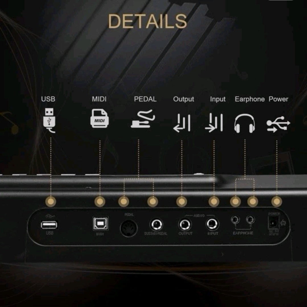 Digital Piano 88 Keys Foldable Electronic Keyboard with Headphones, Mic, Case