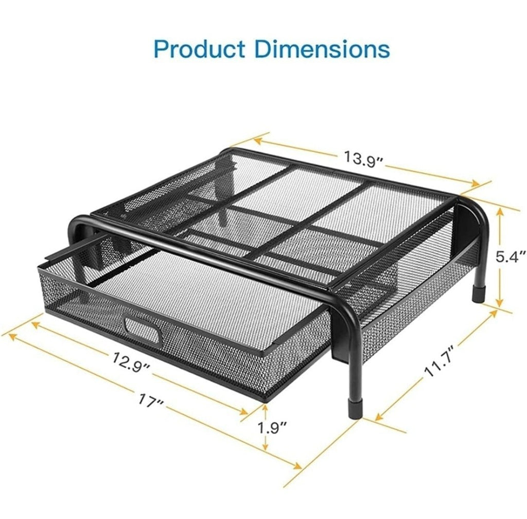 Mesh Metal Monitor Stand, Laptop, Printer with Drawer & Pen Holders |Vertical