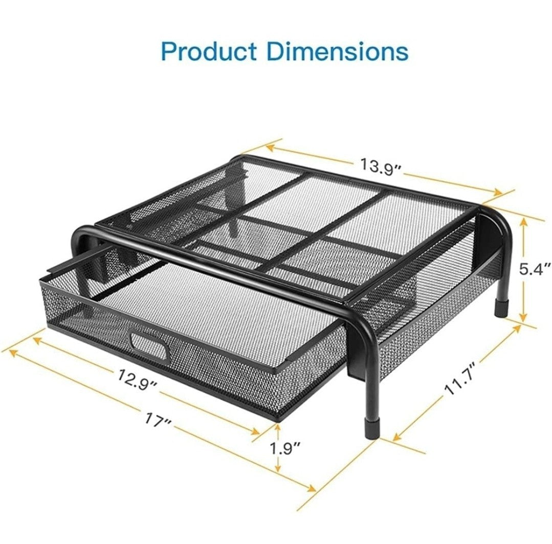 Mesh Metal Monitor Stand, Laptop, Printer with Drawer & Pen Holders |Vertical