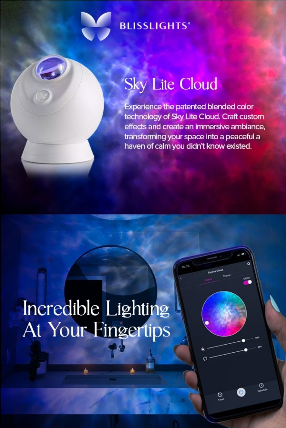 BlissLights Sky Lite Evolve Galaxy Projector – LED Laser Star Light with WiFi,