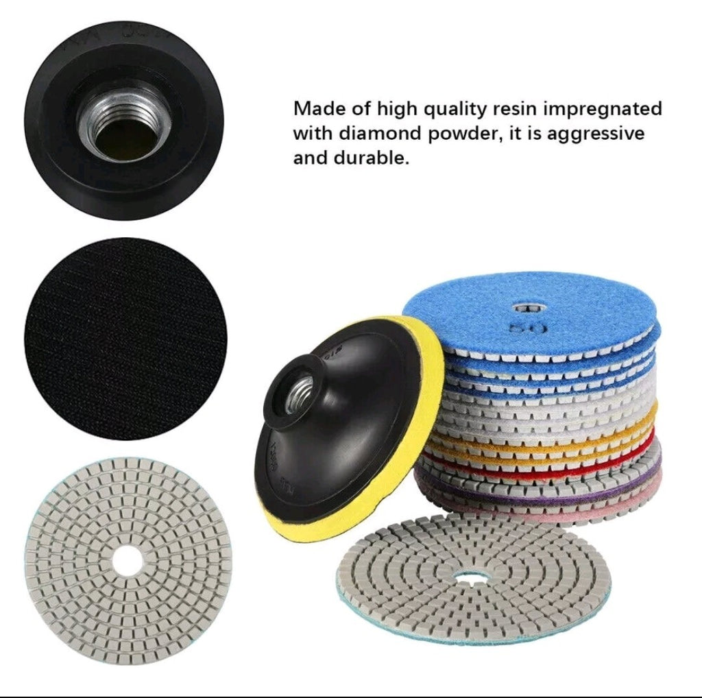 16pcs Diamond Polishing Pads Set 4"(100mm) 50-6000 Grit + Backer Pad for Granite
