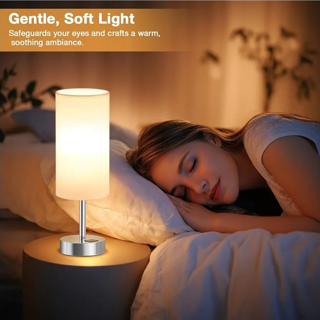 Set of 2 Touch Bedside Table Lamps with 3-Way Dimmable Light – Off-White Fabric 