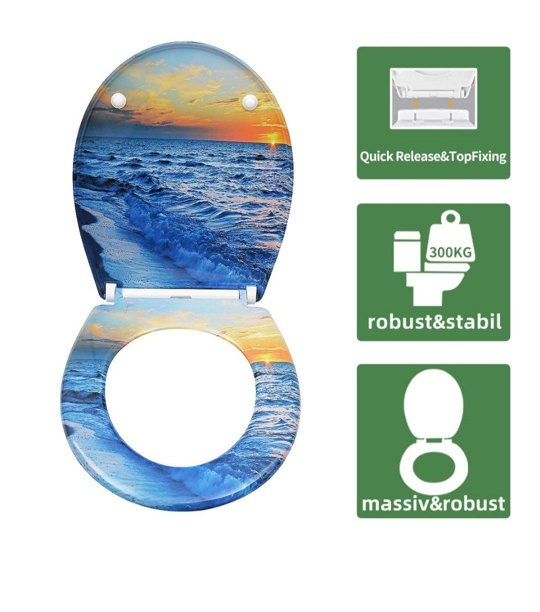 Fanmitrk Duroplast Soft Close Toilet Seat-Quick Release Ocean Theme