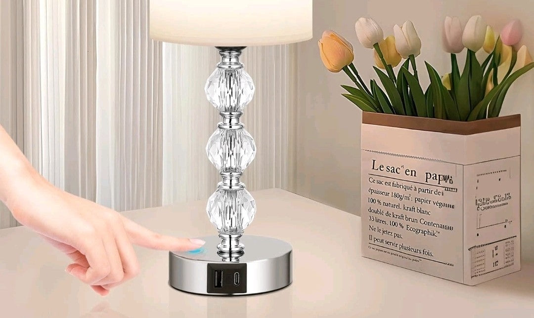 Bedside Table Lamp –Touch Control Dimmable Nightstand Lamp with Dual USB & USB-C