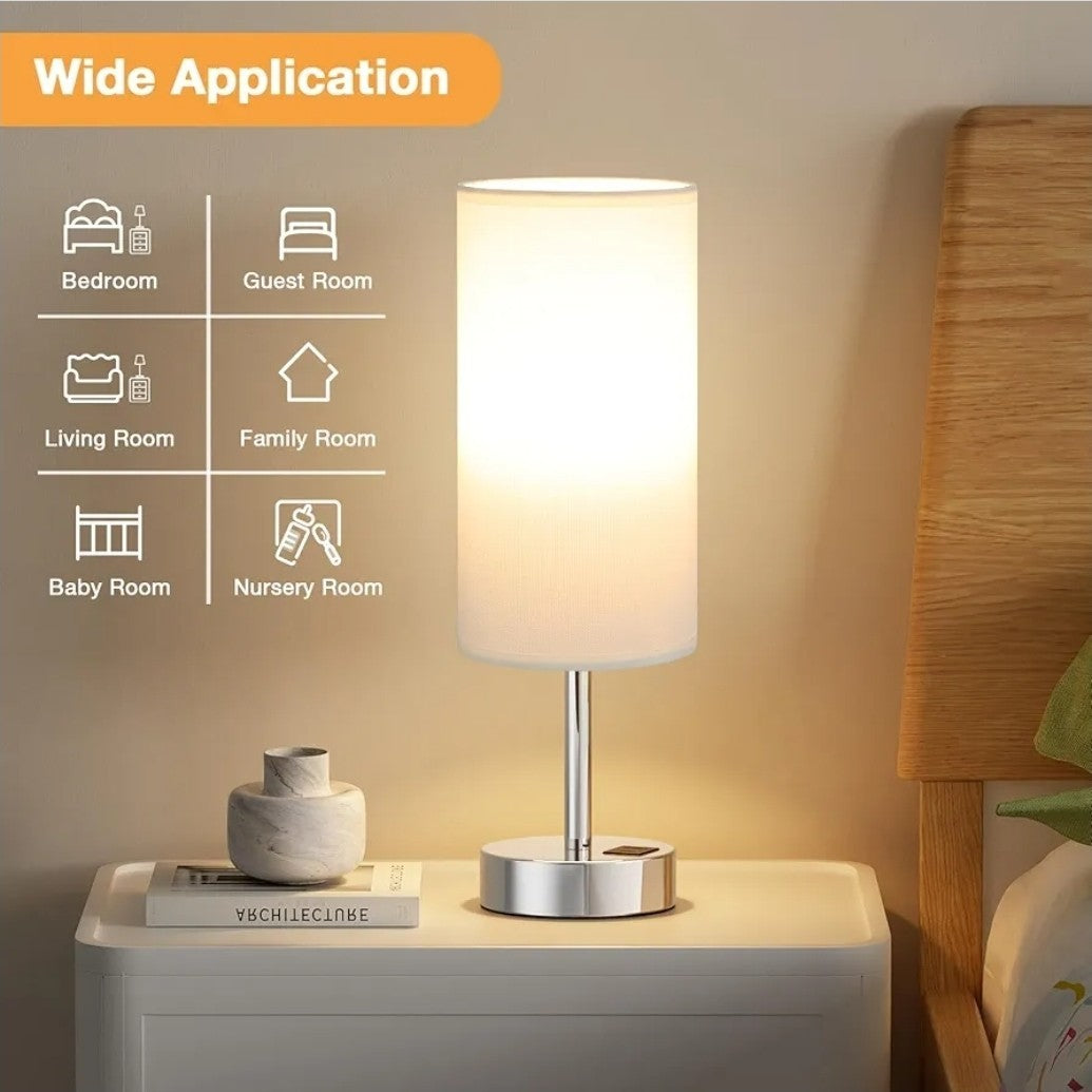 Set of 2 Touch Bedside Table Lamps with 3-Way Dimmable Light – Off-White Fabric 