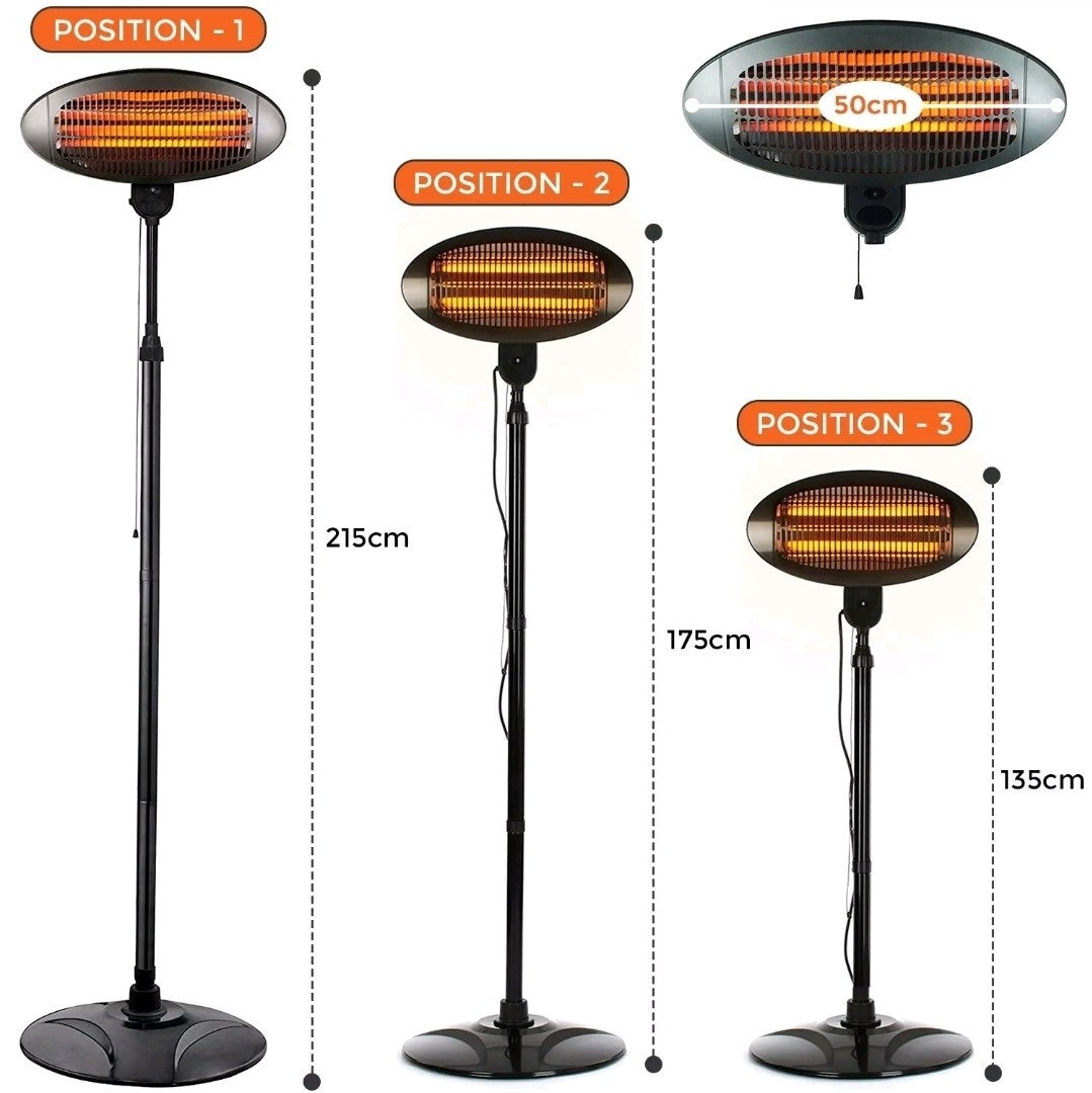 2KW Electric Patio Heater Free Standing Quartz Warmer Garden Outdoor Waterproof