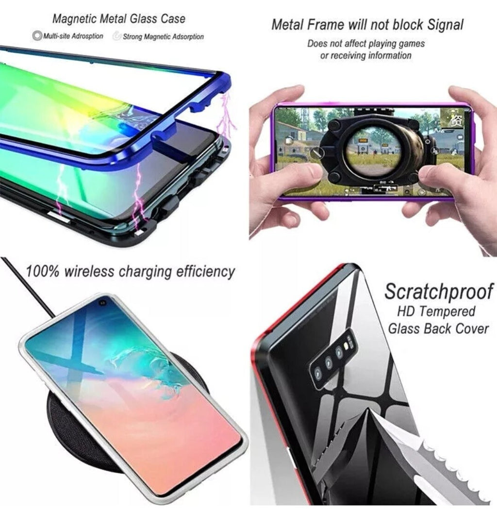 360° Magnetic Metal Frame Case Teal Grey Double Sided For Samsung Galaxy Note 20
