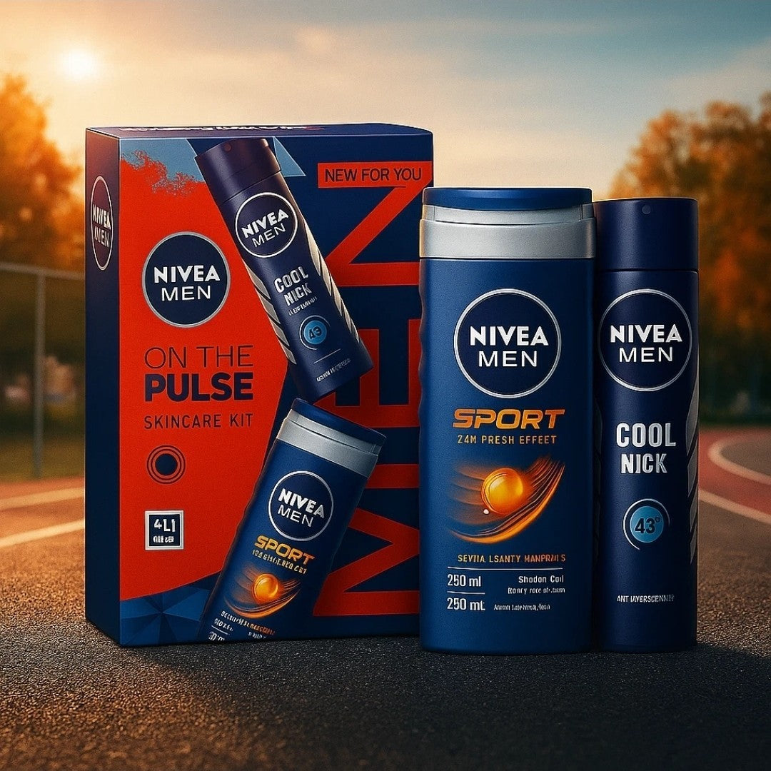 NIVEA Men Sport & Cool Kick Skincare Gift Set | 24H Fresh Shower Gel & Deodorant
