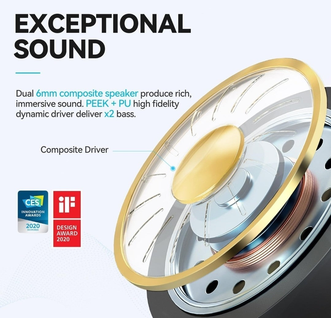 EarFun Air Wireless Bluetooth Earbud Headphone Mic 35H Play Deep Bass Waterproof
