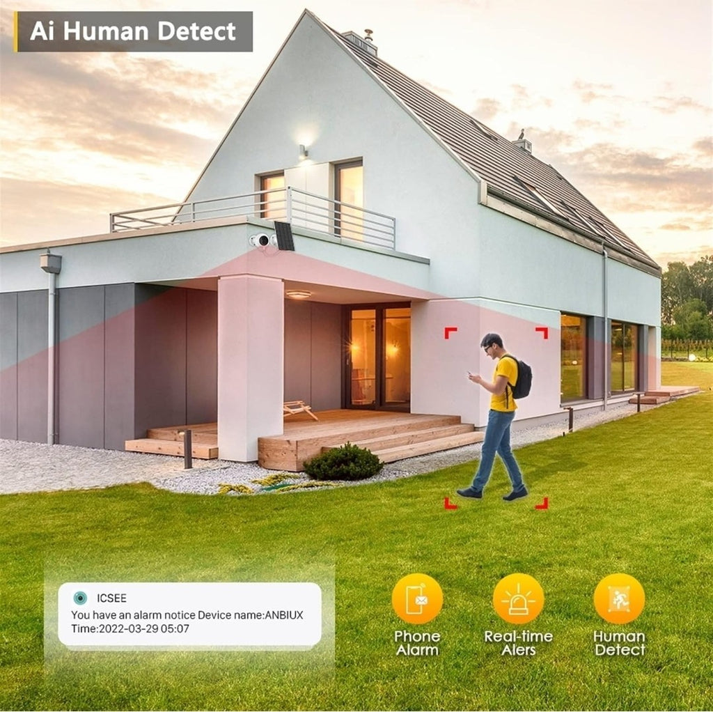 Smart Wifi CCTV Camera Rechargeable Battery & Solar Power 3MP 2K UHD 2 Way Audio