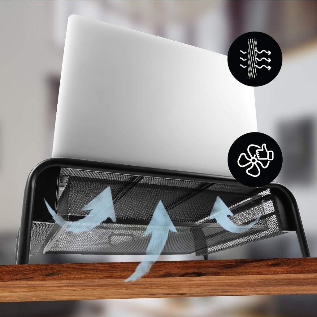 Mesh Metal Monitor Stand, Laptop, Printer with Drawer & Pen Holders |Vertical