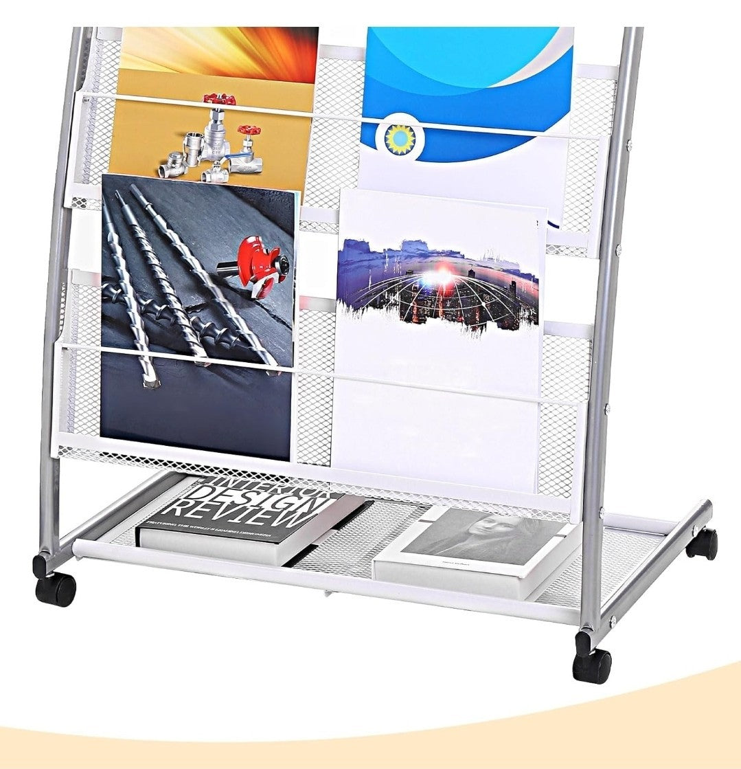 L-shaped Magazine Display Racks Floor Standing 4 Layers Brochure Stand