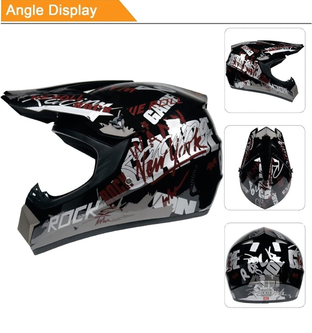 Adult & Kids Motocross Full Face Helmet Set w/ Goggles Gloves Mask Net ATV BMX S