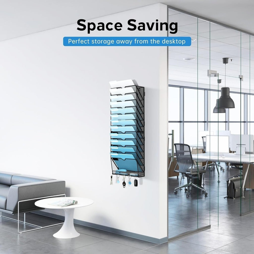 13-Tier Wall File Organiser – A4 Mesh Document Holder with Key Wall Files Holder
