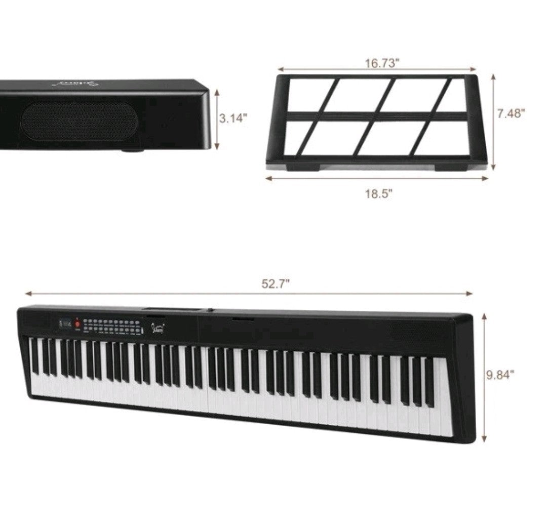 Digital Piano 88 Keys Foldable Electronic Keyboard with Headphones, Mic, Case