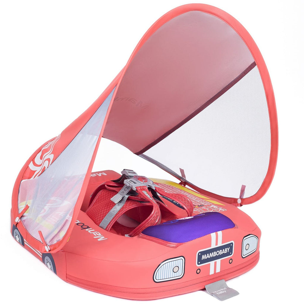Mambobaby Car Design Baby Float with Canopy, Tail–Pink Non-Inflatable 3-24 Month