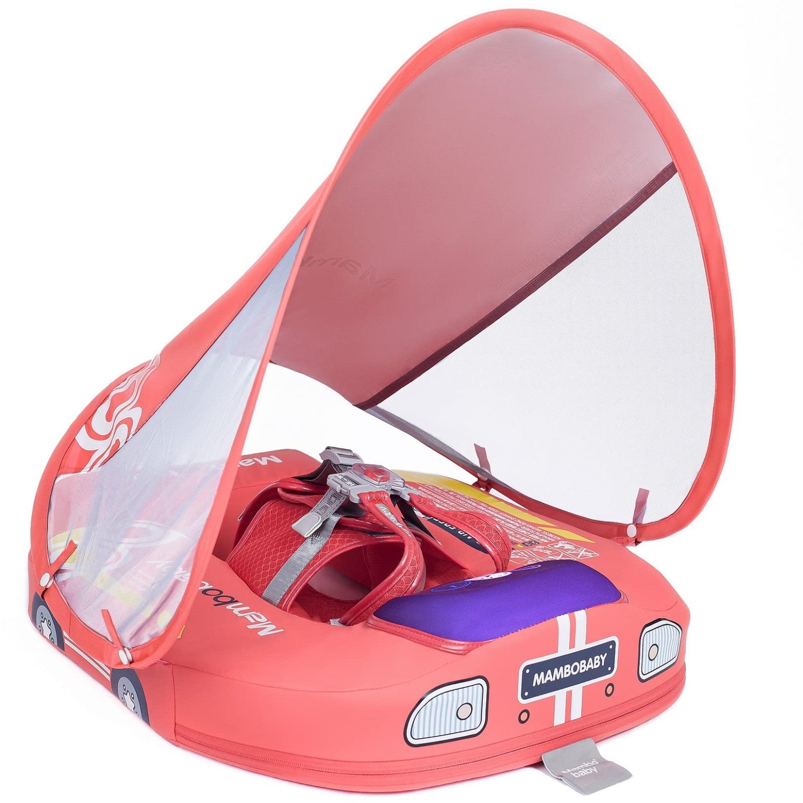 Mambobaby Car Design Baby Float with Canopy, Tail–Pink Non-Inflatable 3-24 Month