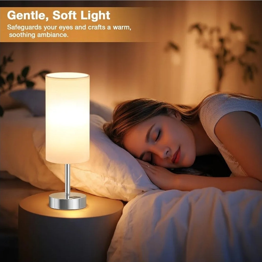 Touch Bedside Table Lamp x1 with 3-Way Dimmable Light – Usb + C Charging Ports