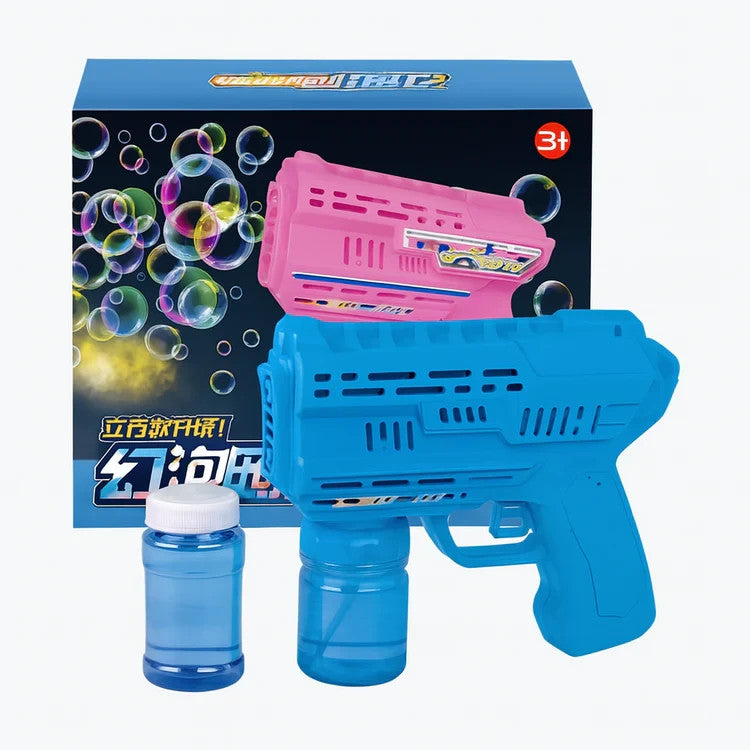 New Automatic Colour Fun Bubble Gun with 1 bottles of bubble solution Blue-Pink