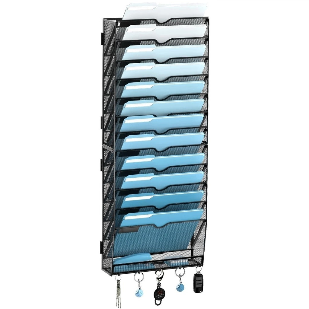 13-Tier Wall File Organiser – A4 Mesh Document Holder with Key Wall Files Holder