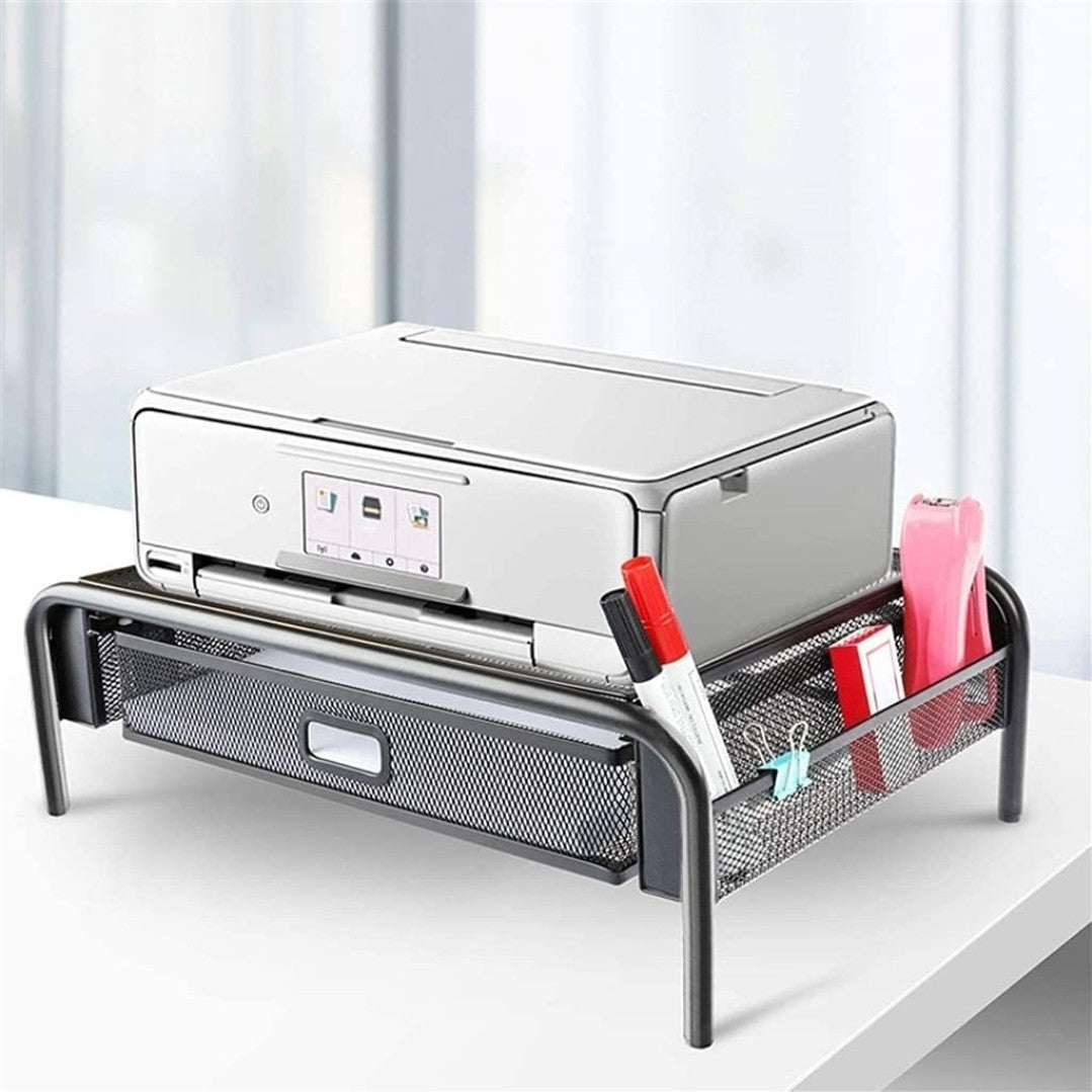 Mesh Metal Monitor Stand, Laptop, Printer with Drawer & Pen Holders |Vertical