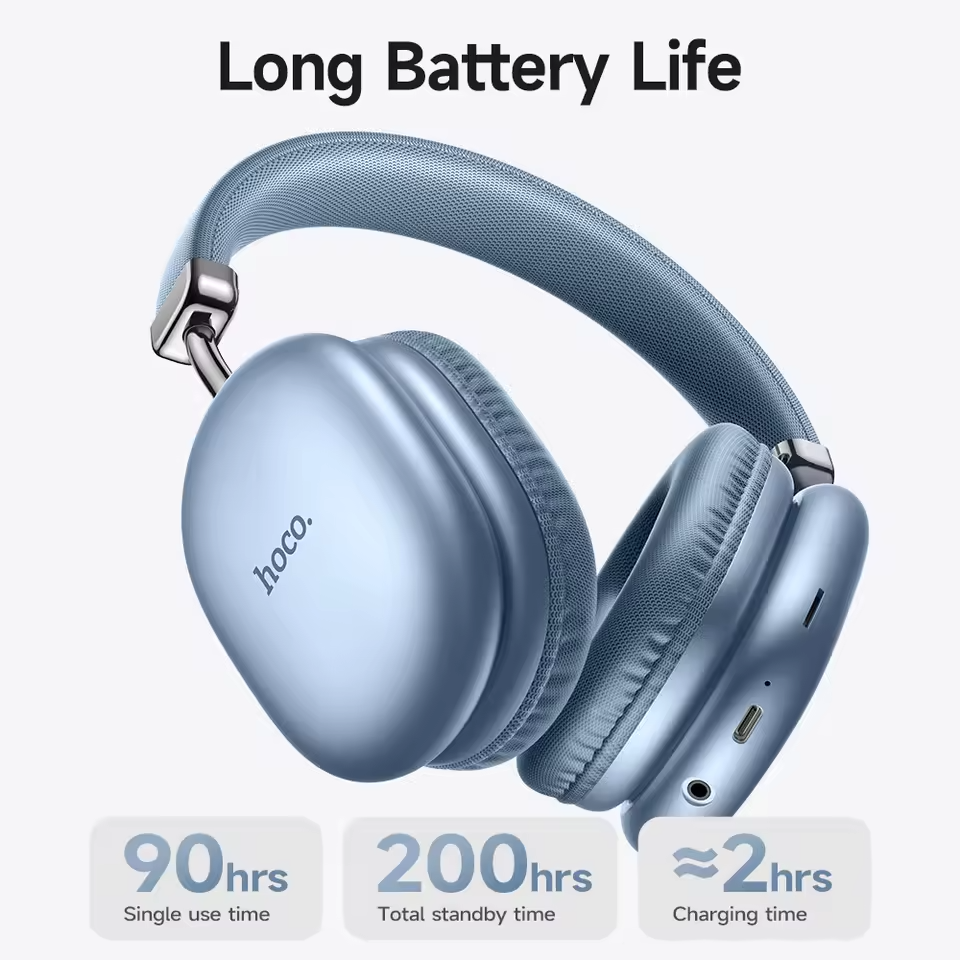 NEW HOCO W35 MAX Wireless Bluetooth Headphones Headset-90H Playtime-Black-Silver