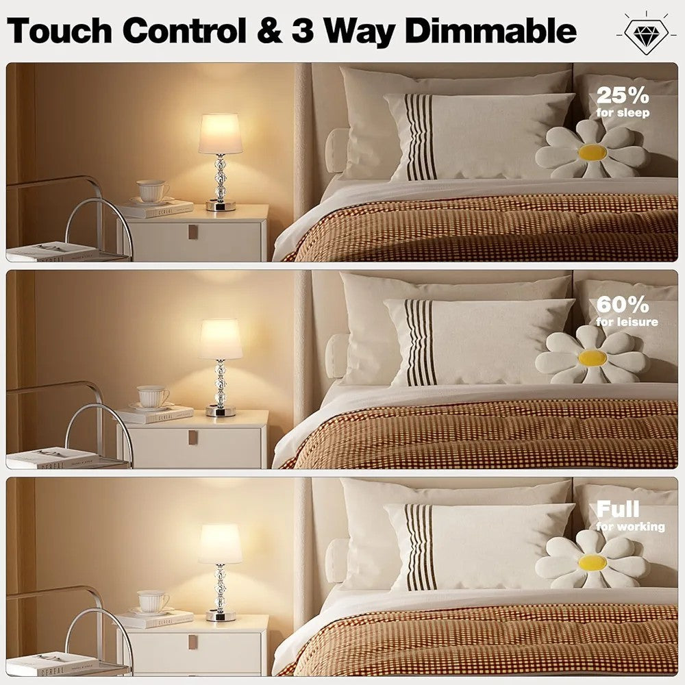 2 Pack Table Lamp –Touch Control Dimmable Nightstand Lamp with Dual USB-A & C