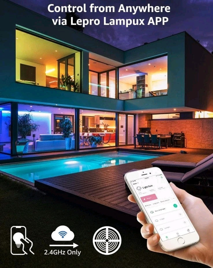 LampUX 5m WiFi Smart LED RGB Strip Lights IP65 Alexa Google Assistant, R Control