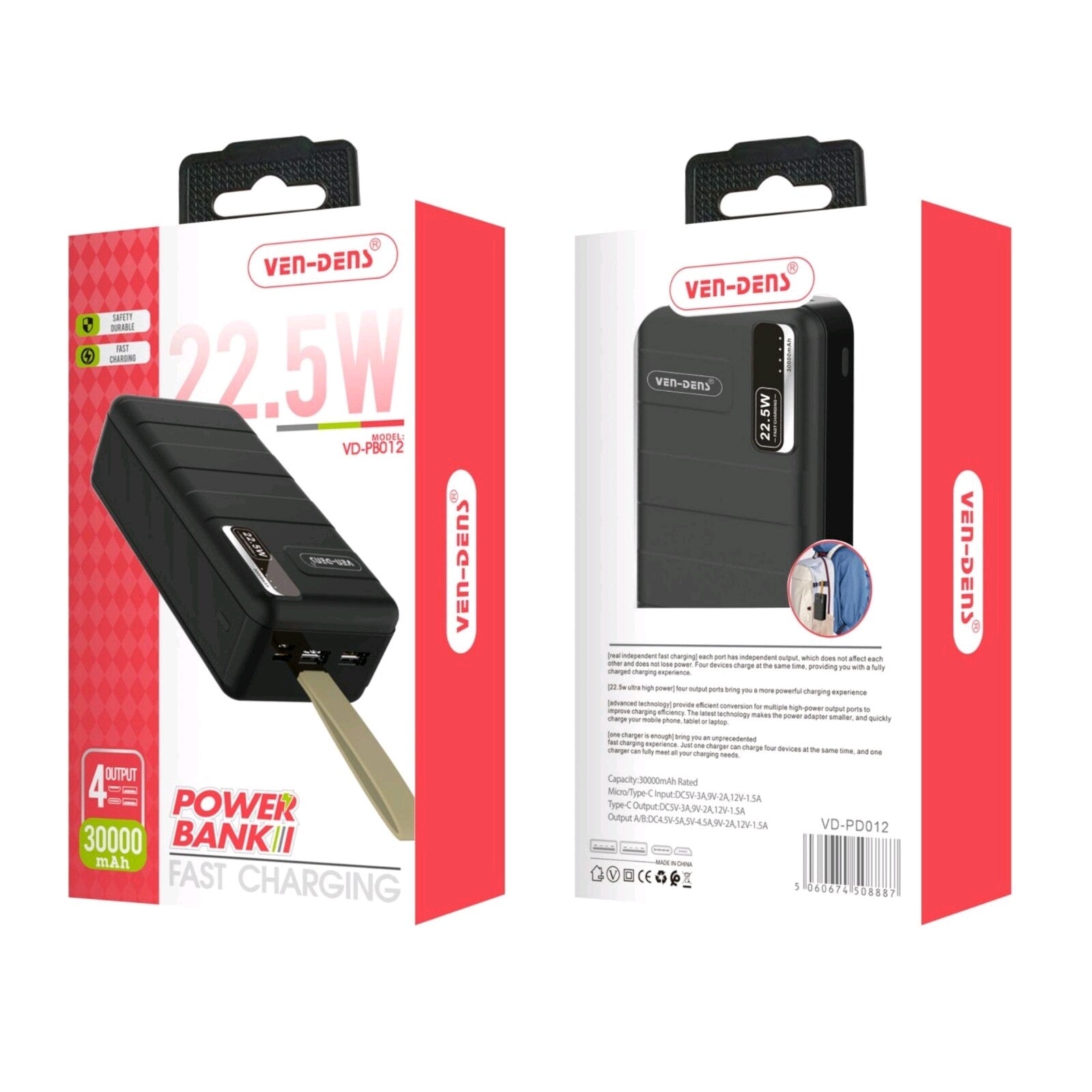 Super Fast Power Bank 30000mAh 4 Output, Micro / Type-C Input, Type-c Output..