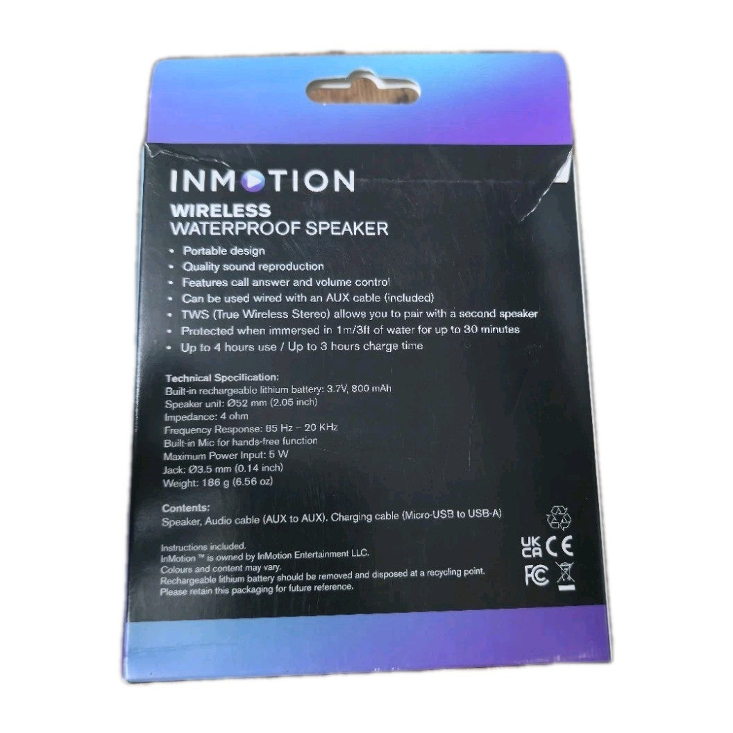 INMotion Portable Bluetooth Speaker 5W TWS Wireless Stereo Waterproof Black 3.7V