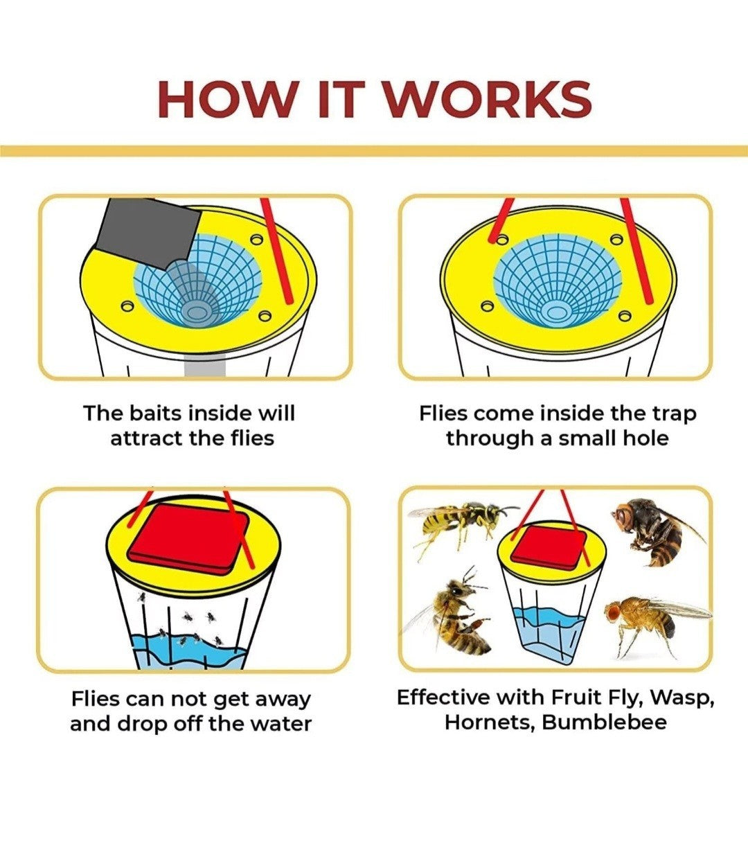 Red Top Fly Trap Bag Catcher 20,000 Flies Insects Pest Control Killer Bait UK.