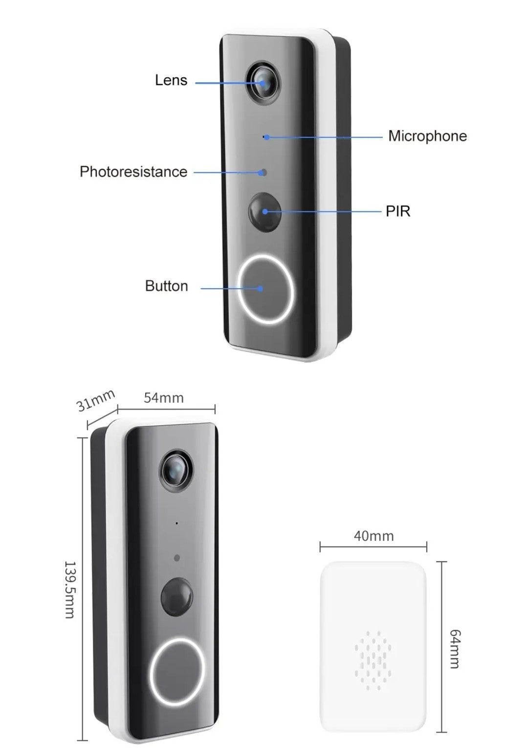 1080P WIFI Smart Video Doorbell Wireless Doorbell Video Intercom,Usb Indoor Chim