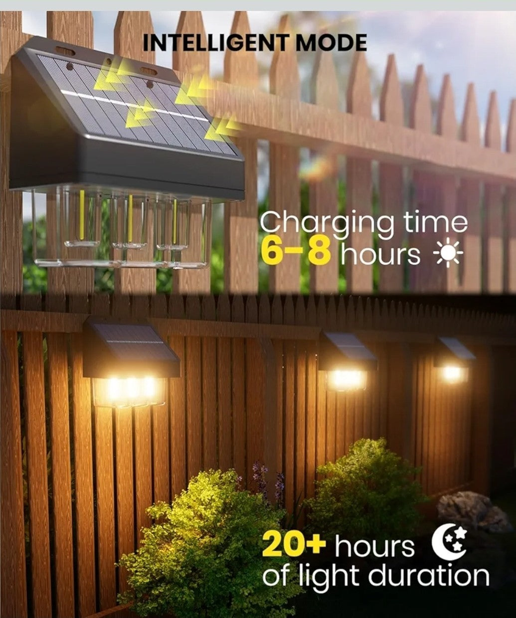 2 Pack Solar Fence Lights Outdoor, Wall Lights for Garden,Patio, IP67, 3 Bulbs