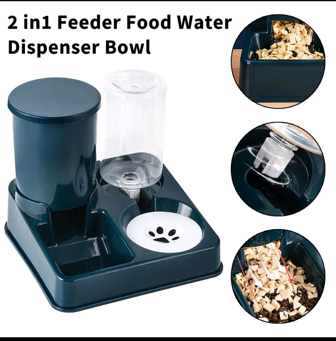 2 in1 Feeder Food Water Dispenser Bowl Automatic Dog Cat Bottle Pet Self Feeding