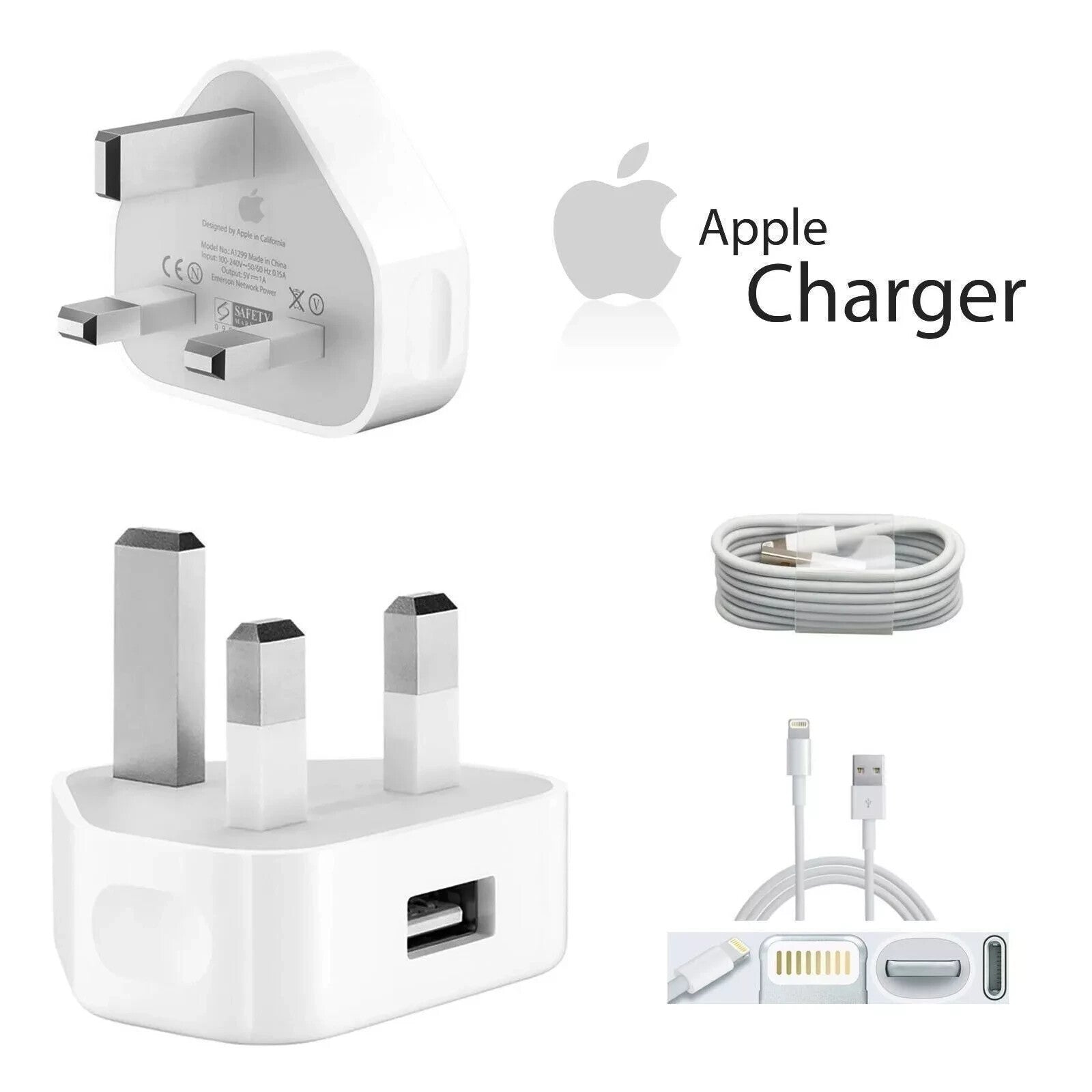 100% Genuine Apple Charger Plug & Data Cable Apple iPhone 5 6 7 8 X XR 11 12 13
