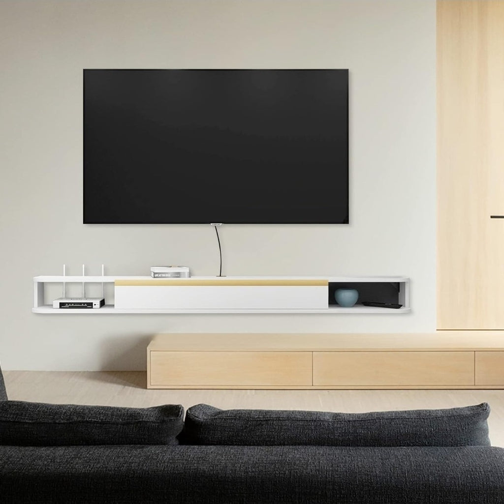 Pmnianhua Floating TV Stand, Wall Mounted Entertainment Center TV Console 150cm