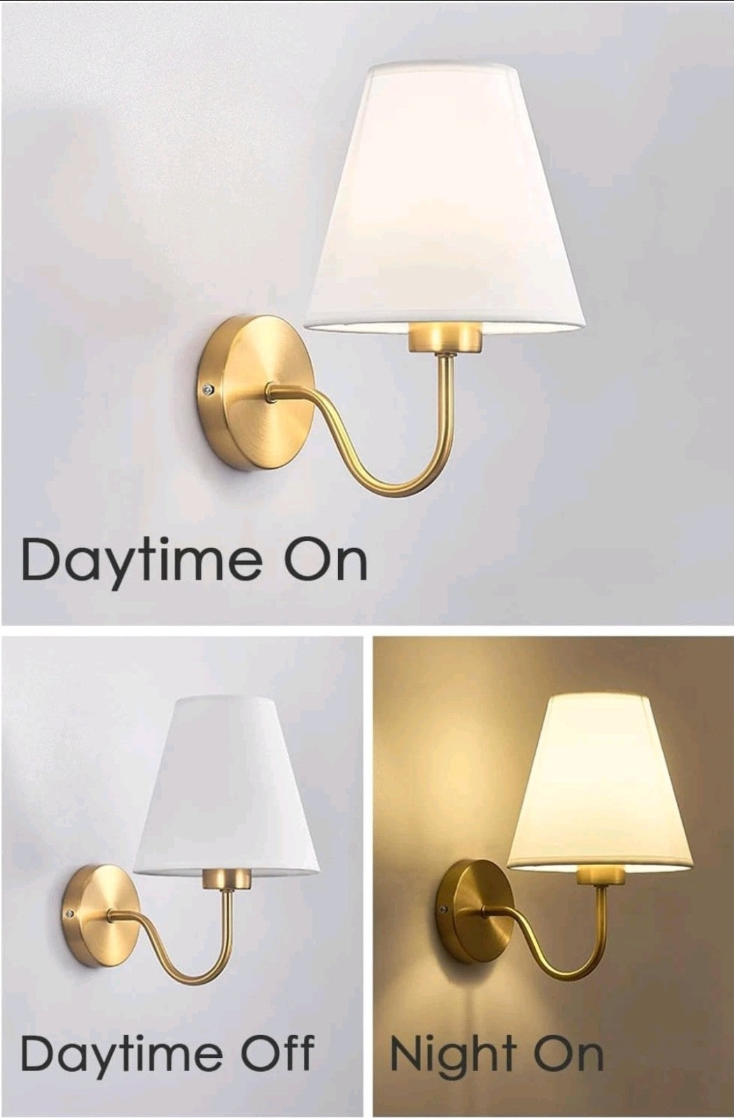 Antique Brass Classic Gold Wall Sconce with White Fabric Shade Modern E27 Light 