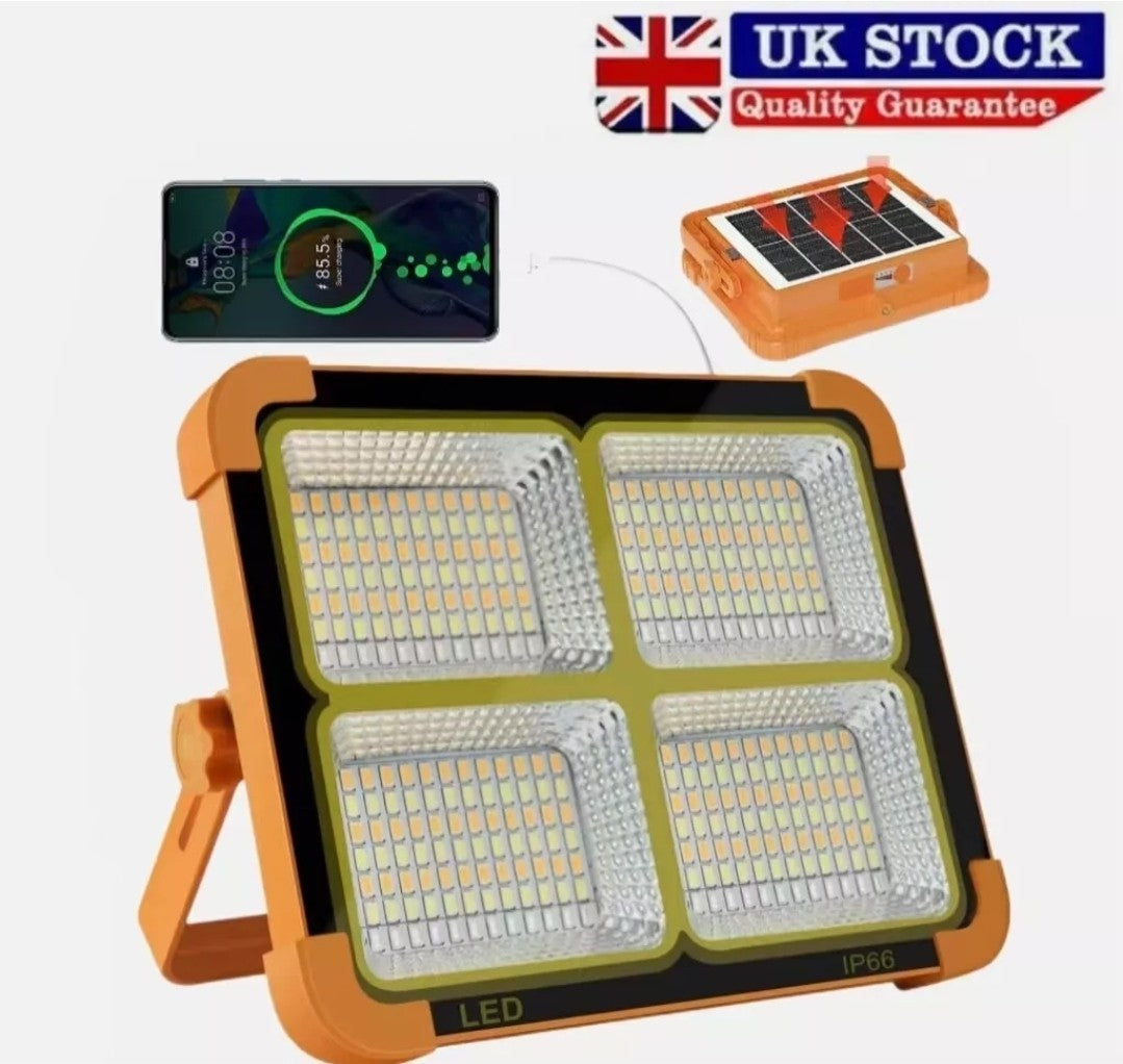 2000W Rechargeable LED Work Light Solar Cordless Portable Floodlight USB 4 Modes