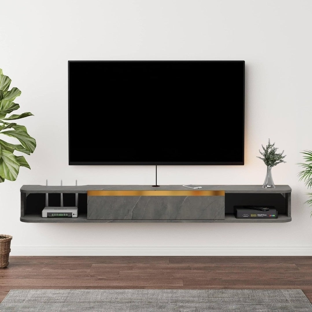Pmnianhua Floating TV Stand, Wall Mounted TV Media Console 160 Cm Dark grey